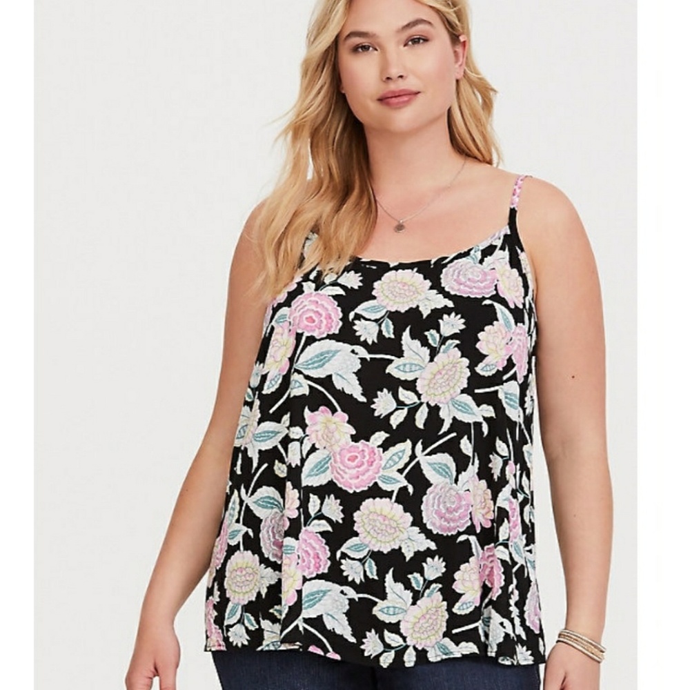 Torrid Black Floral Lace Up Blouse